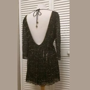 Raga for Anthropologie Backless Beaded Romper. L